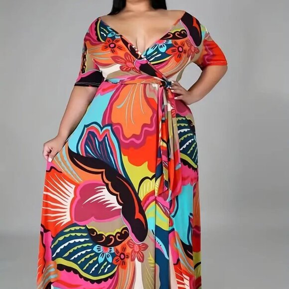 Women's Plus Size Elegant Long Evening Maxi Summer Wrap Dress 18W - 222W - Picture 1 of 12
